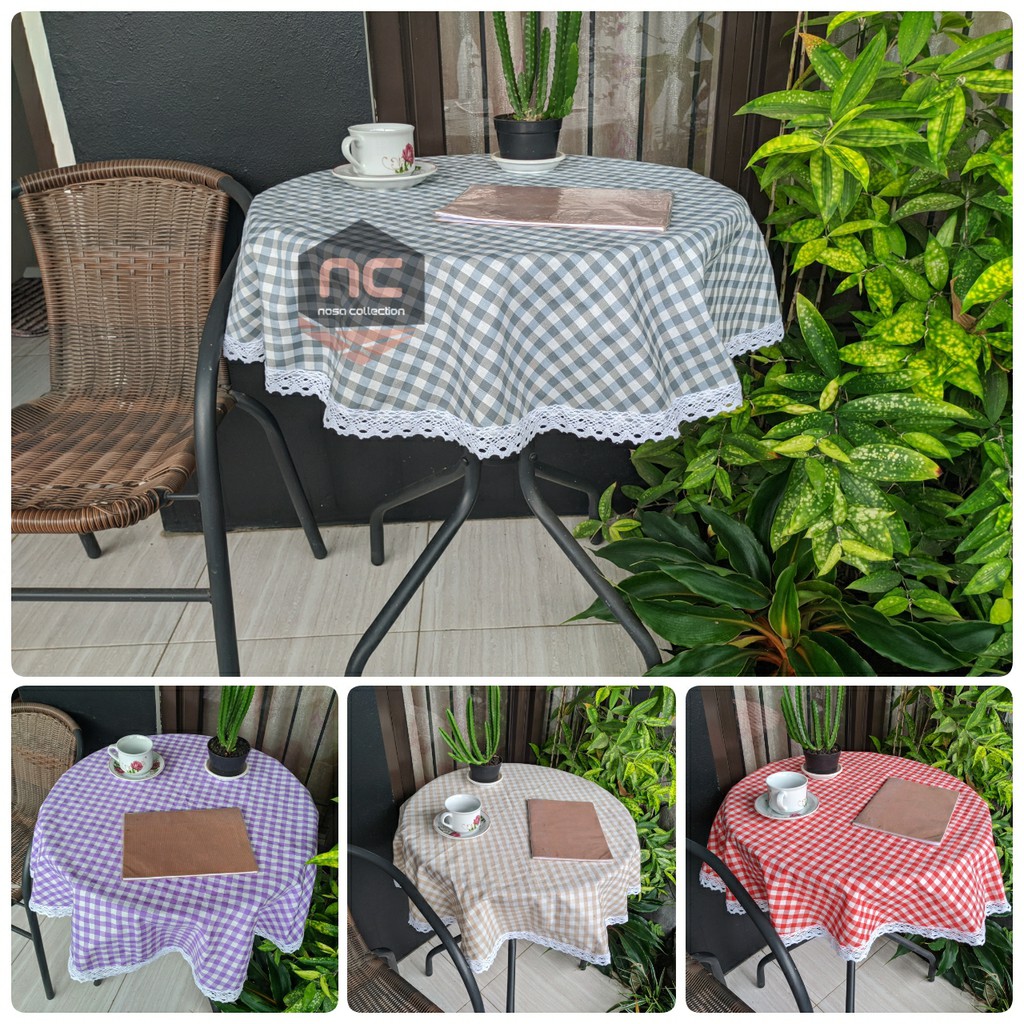 Taplak MEJA BULAT RENDA Rajut Motif Kain Kotak-Kotak Gingham Estetik Kekinian Ala Korea Nosa Collect