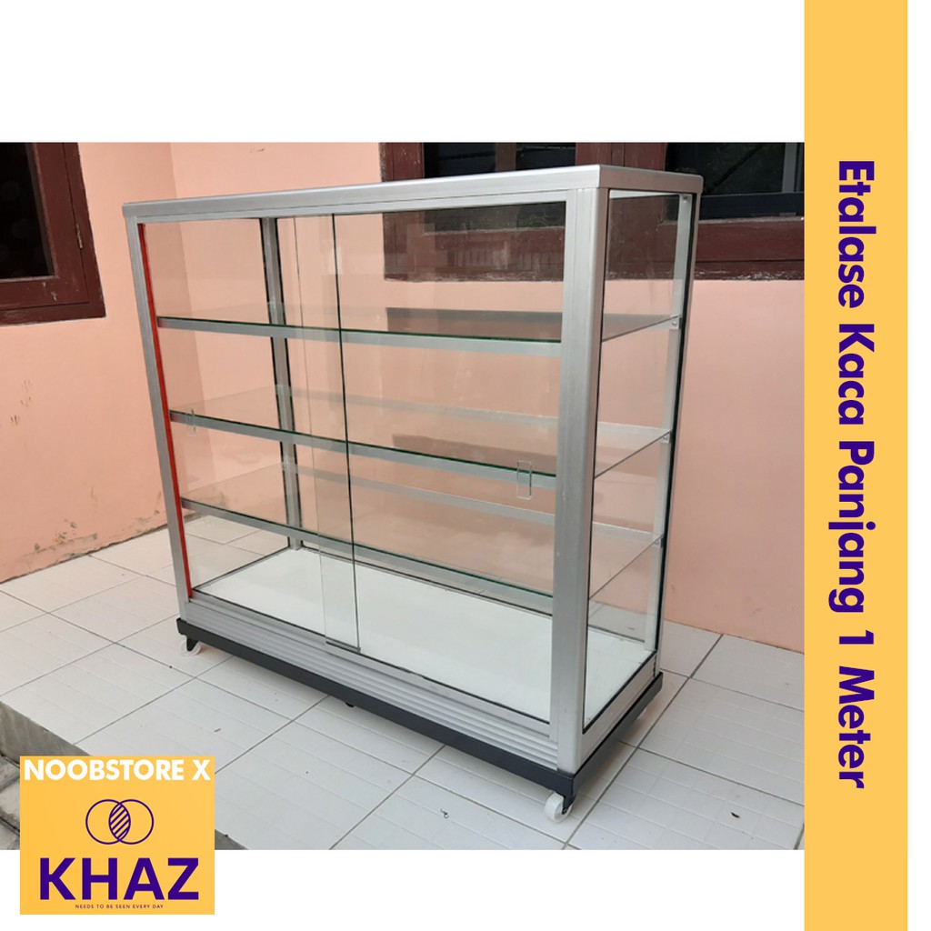 Etalase Kaca Aluminium Panjang 1 Meter + Rangka besi Kaca Tebal 5mm