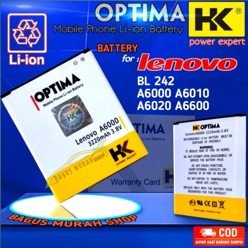 Baterai Handphone Lenovo A6000 A6010 BL242 Batre Battery HP BL 242 A 6000 A6020 A6600 DOUBLE POWER