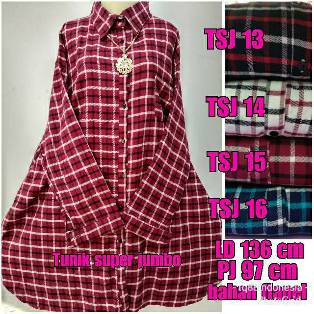 Tunik flanel super jumbo/tunik jumbo/tunik kotak/hem tunik/tunik murah/kemeja tunik/hem kotak/tunik