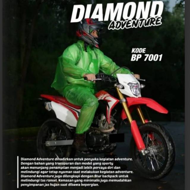 Jas Hujan Jaket Celana Backpack Diamond Transparan - Jas Hujan dengan Tempat Ransel - Mantel untuk bawa tas