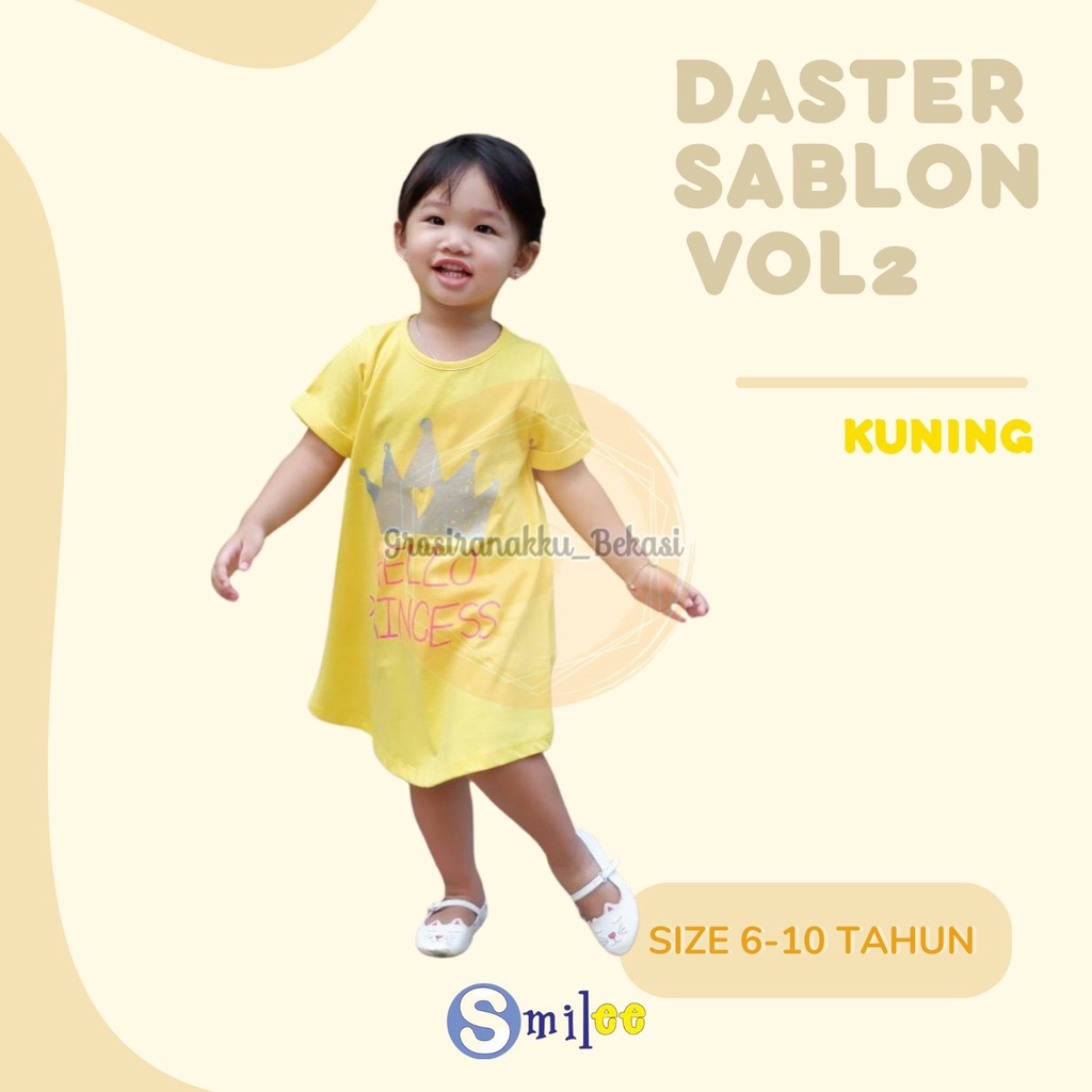 Daster Anak Smile Sablon Vol 2 Junior Motif Kuning Hello Princes Size 6-10Thn