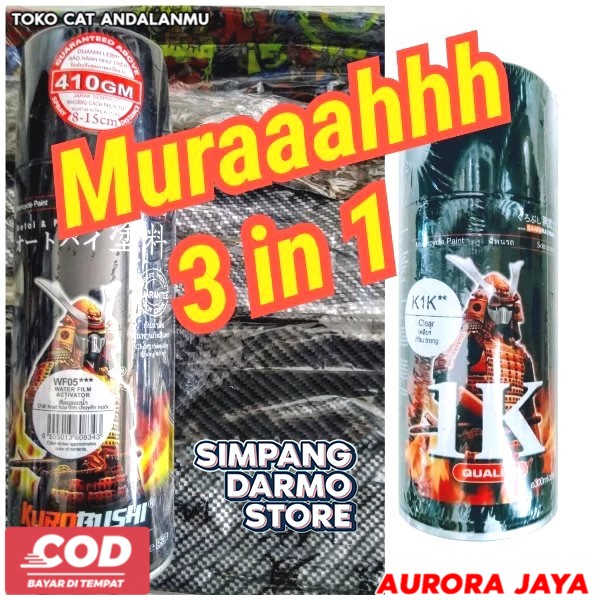 Paket Samurai Activator dan Carbon Water Film Transfer dan Clear K1K Mengkilap Glos Karbon Cat Celup