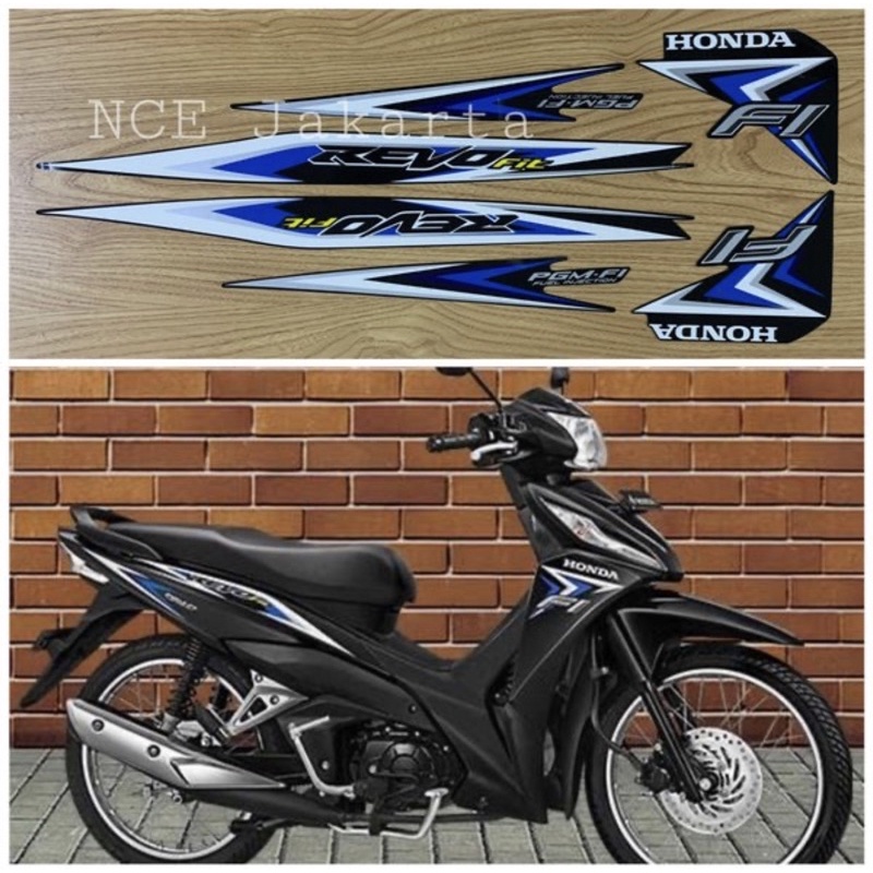 STIKER STRIPING MOTOR REVO FIT FI 2015 HITAM LIS BIRU