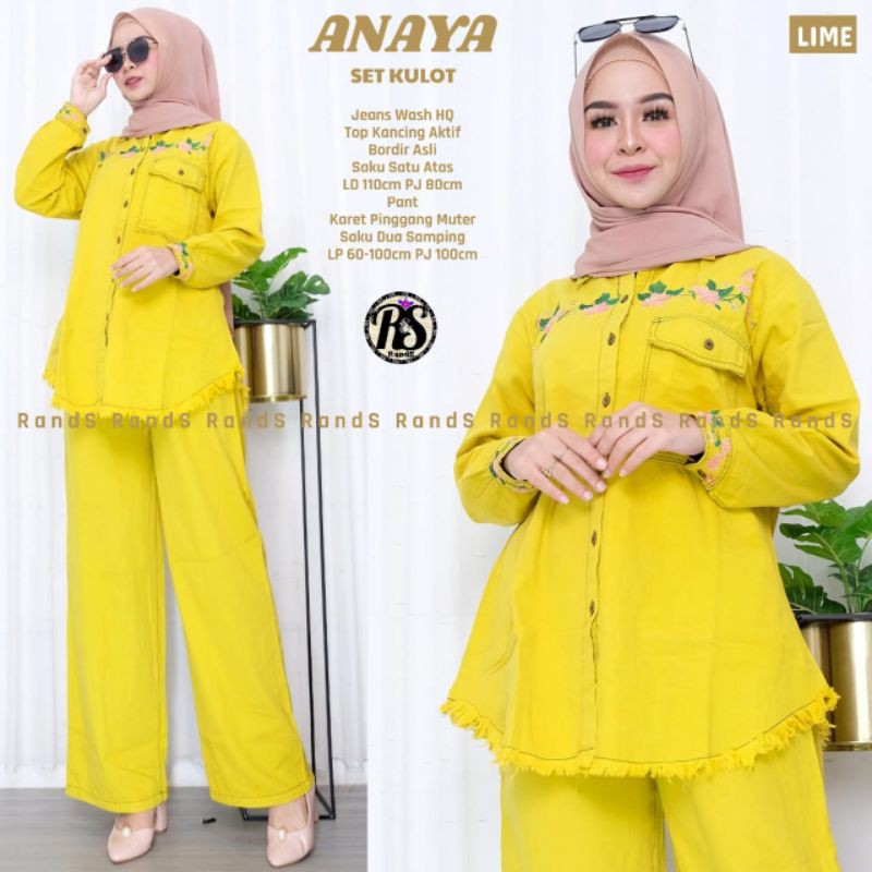 Anata Setelan Kulot / Anaya Set Kulot / Setelan Baju Warna Kuning / One Set Kulot jeans wash