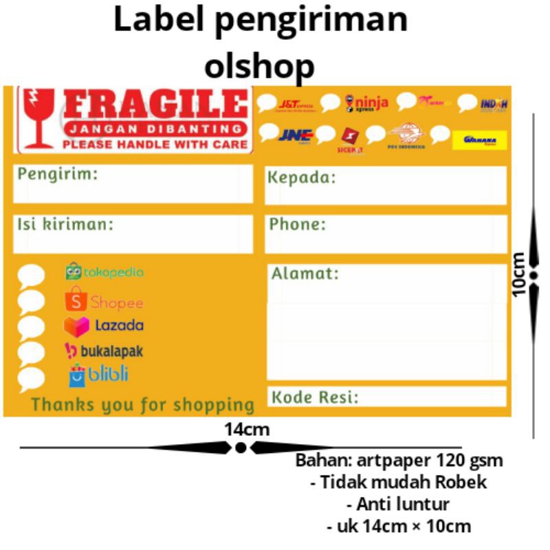 

Label pengiriman / Label pengiriman olshop isi 100 lembar