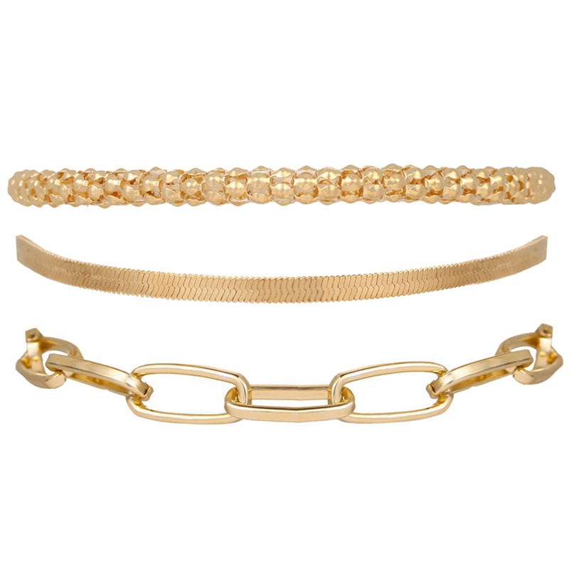 3pcs / Set Gelang Rantai Ular Tebal Warna Emas / Silver Gaya Vintage Untuk Wanita