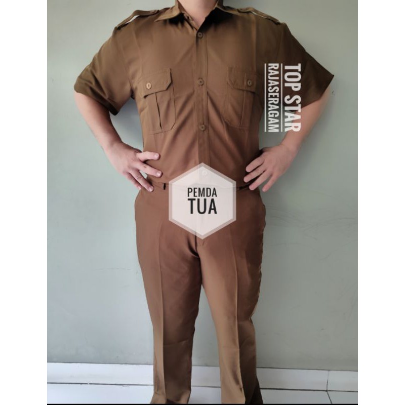 Baju Seragam PEMDA Coklat Khaki Pria Setelan Pemda PNS Pemda, Kemeja dan Celana