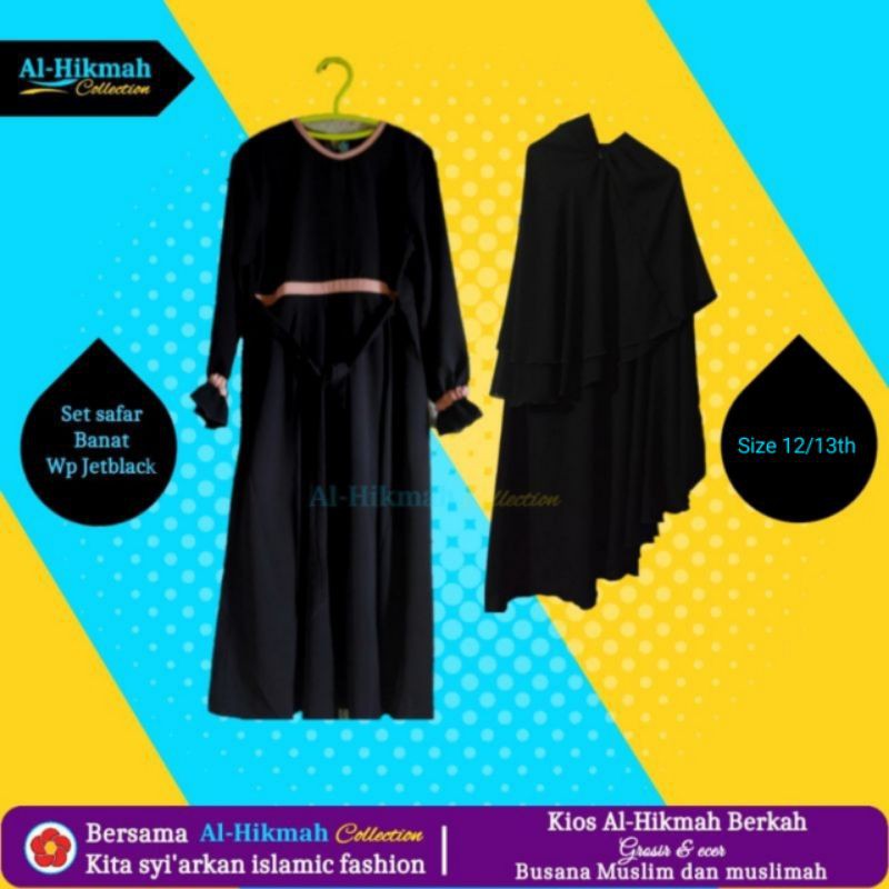 Baju Gamis Setelan Safar Anak AlHikmah Collection 12 13 Tahun | Set Safar Banat Wool peach Jetblack