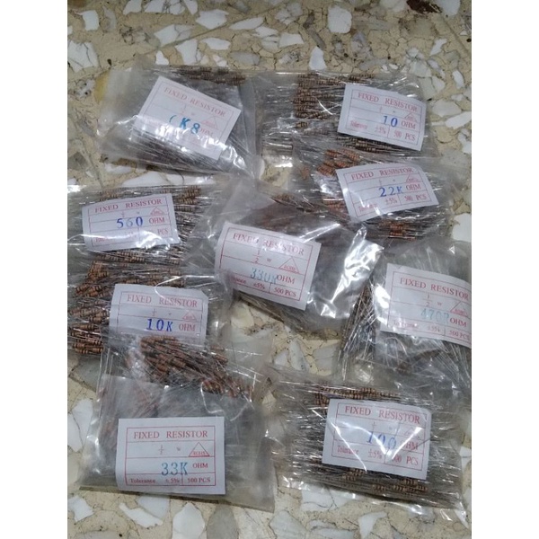 Resistor 1/2 Watt 22k, 100k, 33k, 3k9, 6k8,1k2, Harga per 100pcs