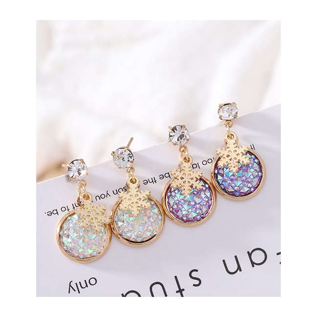 LRC Anting Tusuk Fashion Color Geometric Laser Crystal Snowflake Earrings D73390