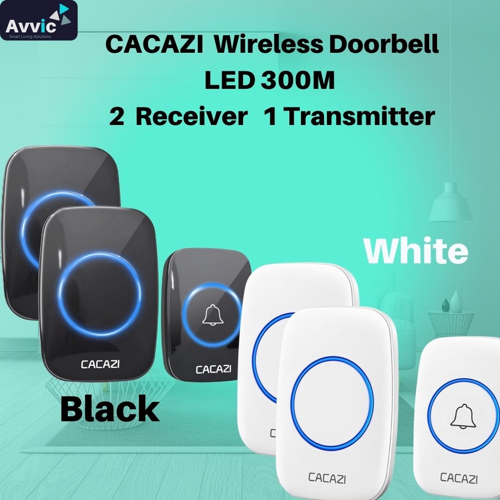 Avvic x Cacazi Bel Pintu Rumah Wireless LED 300M Waterproof IP44  2 Receiver 1 Transmitter Outdoor