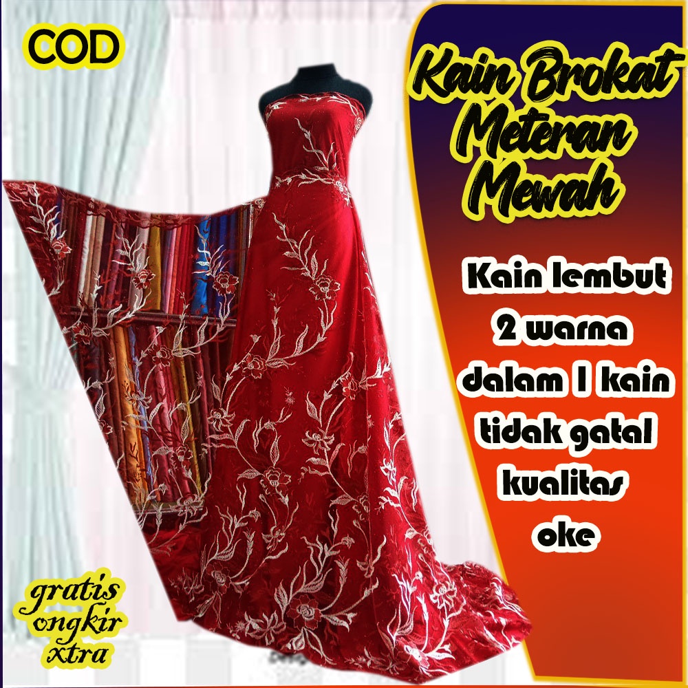 bahan kain brokat tile kebaya meteran premium mewah motif bunga salur terbaru cocok untuk lamaran pernikahan pesta keluarga arisan wisuda