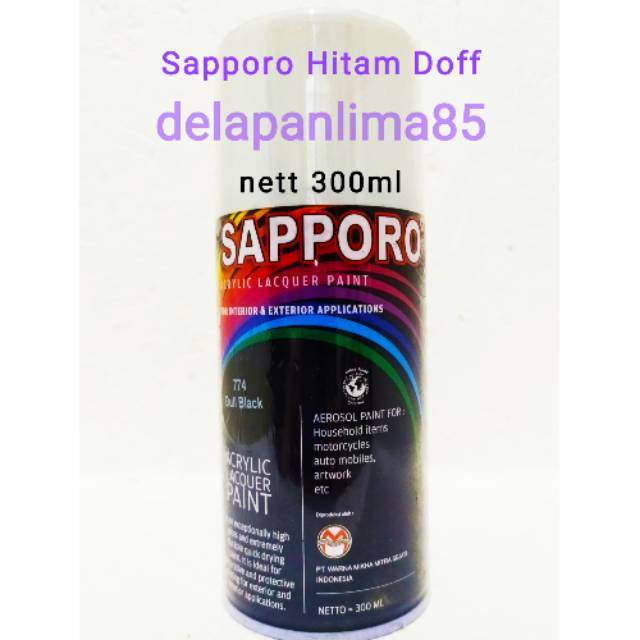 Sapporo Paint Dull Black 774 Hitam Doff cat semprot Sapporo Paint Dull Black 774 Hitam Doff cat semprot