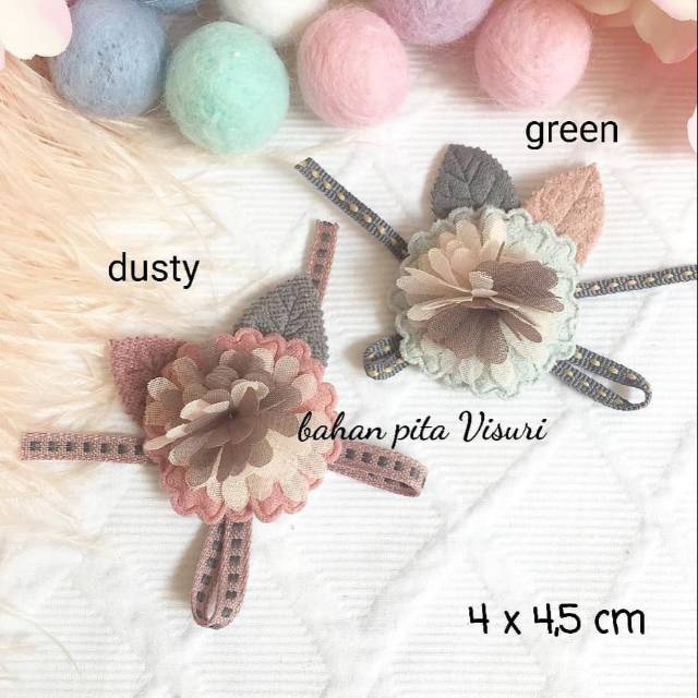 Aplikasi Korea Bunga Plong Bow Dua Daun 4 x 4,5 cm