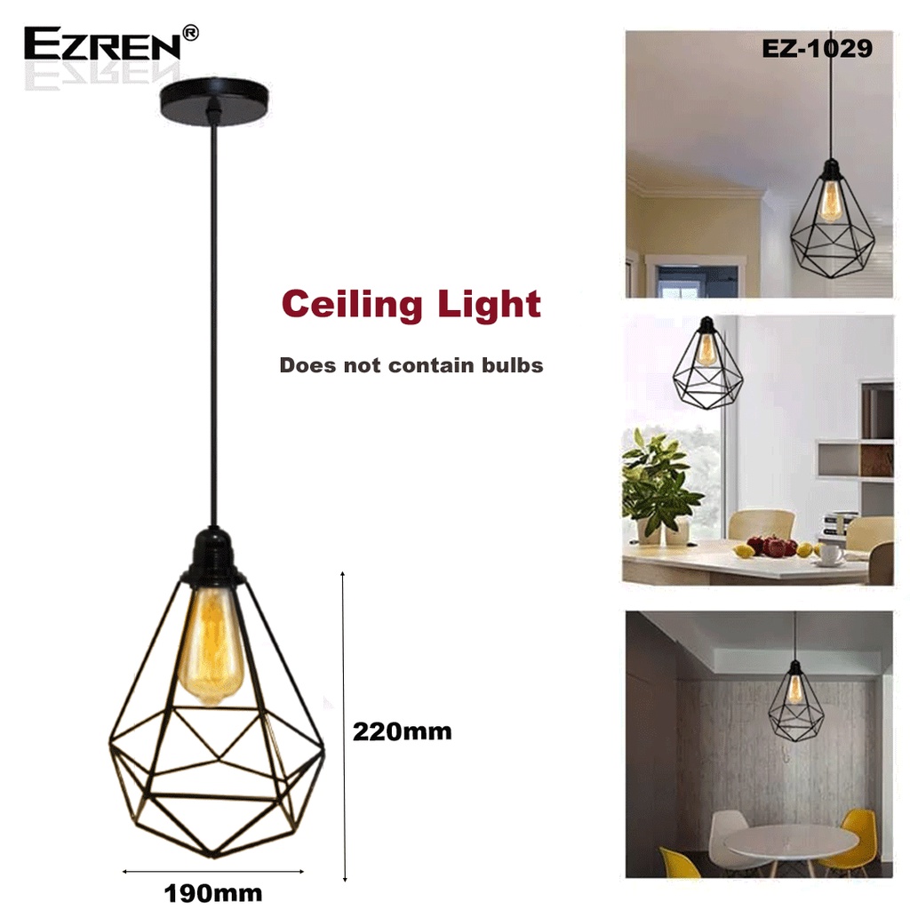 Ezren EZ-1029 Lampu Gantungan Diamond Kandang Loteng Retro Besi Hitam