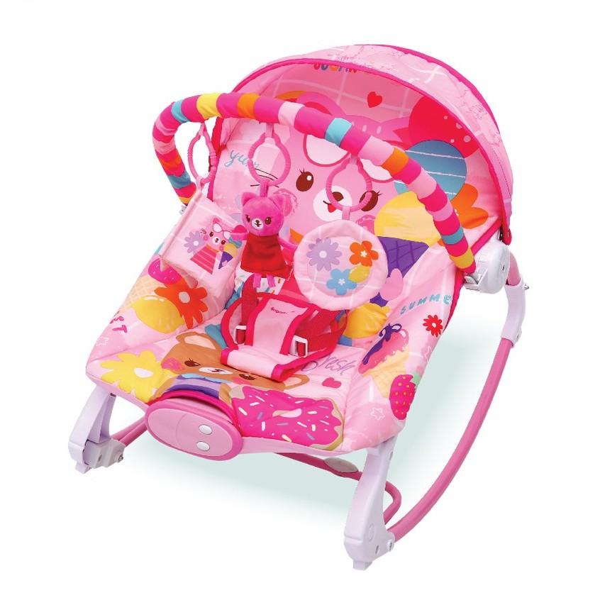 Sugar Baby 10 In 1 Premium Rocker Extra Large Seat Lola Kitten Merah Muda Bouncer Bayi