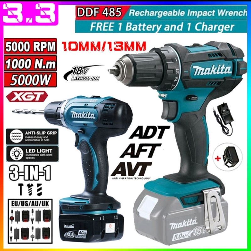 Mesin bor baterai Makita 18V Brushless Hujia JLD 48v 36v, 16.8v, 12v bergaransi resmi impact drill c