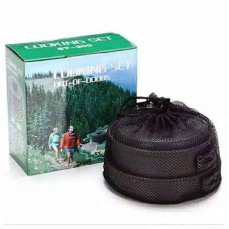 Paket alat masak kemping nesting 2 person SY-200 &amp; kompor portable/ nesing camping traveling outdoor
