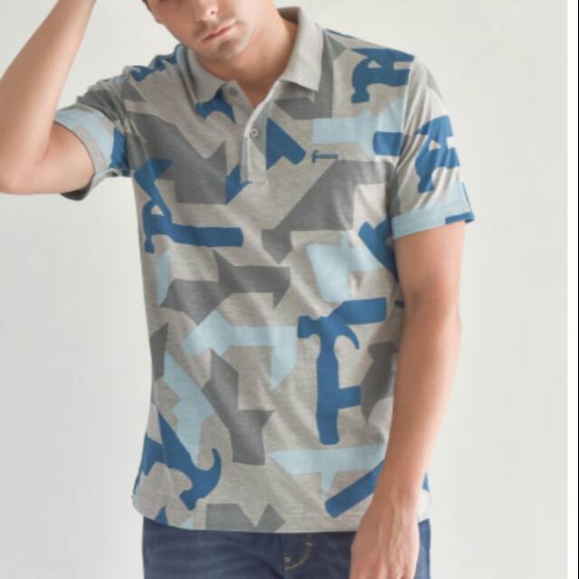 Kaos polo shirt pria HAMMER abu motif palu