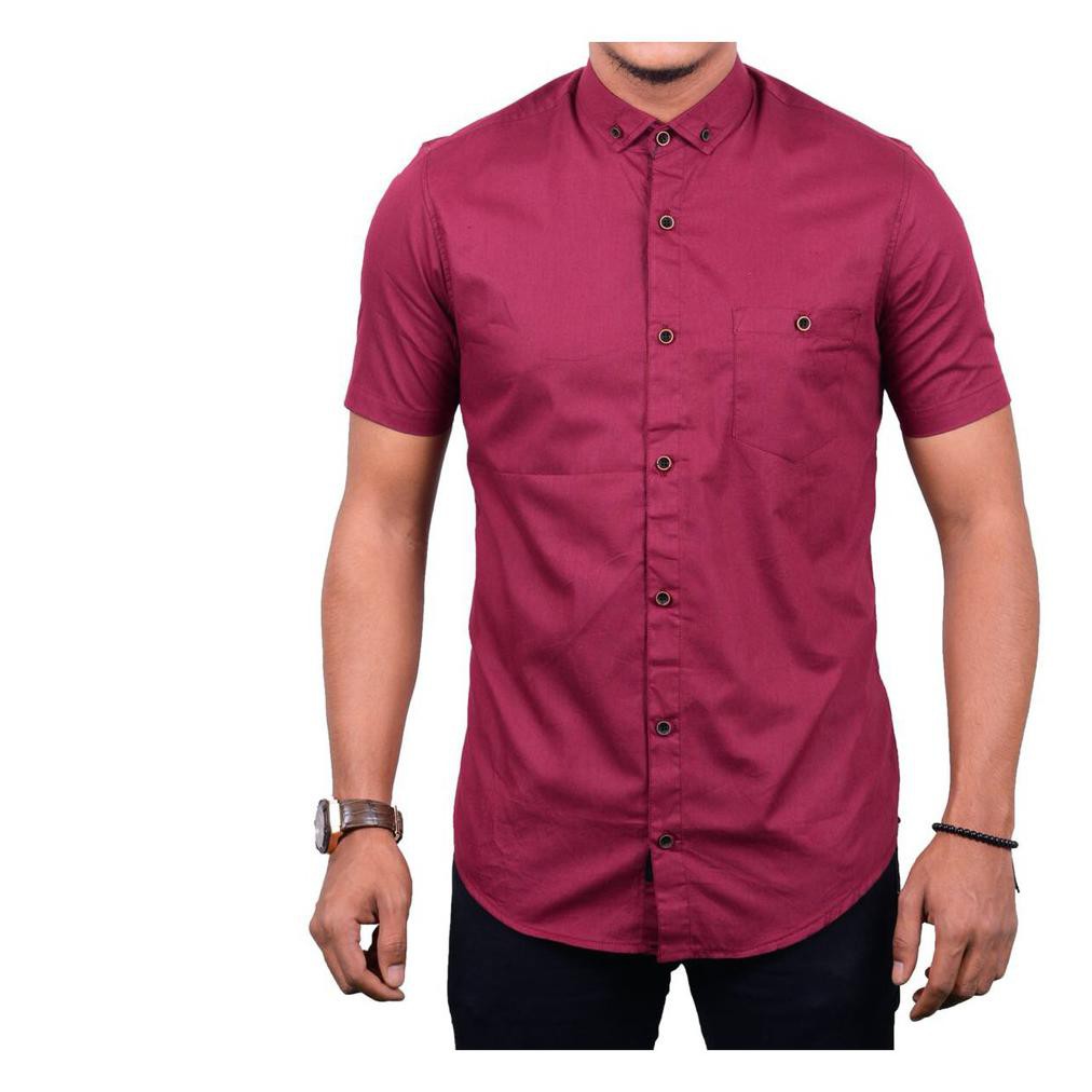 Credomenstore Kemeja Polos Pria Lengan Pendek Merah / Kemeja Polos Merah / Kemeja Cowok Lte