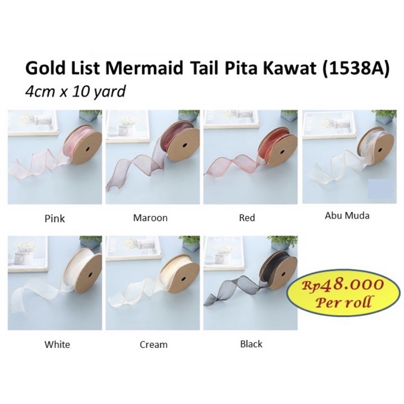 Gold List Mermaid Tail Pita Kawat 1538A Pita Transparan List Gold Barang Florist Supply Pita Premium