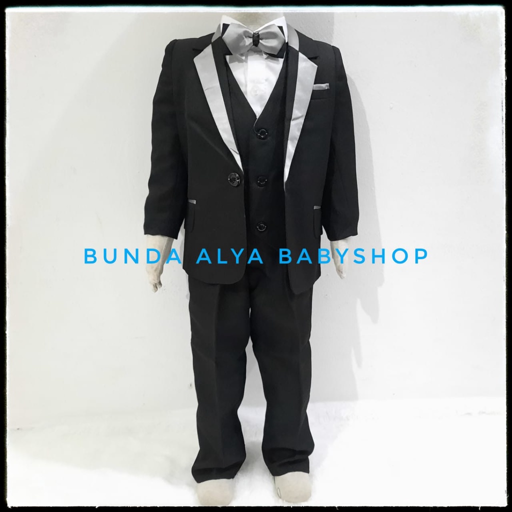 Set Tuxedo Jas Anak Premium HITAM 8in1 Usia 1 2 Tahun Kerah Satin - Setelan Pesta Tuxedo LENGKAP