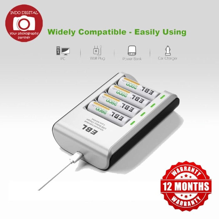 BEST QUALITY BATTERY AA 4PCS BATTERY EBL WITH QUICK SMART CHARGER