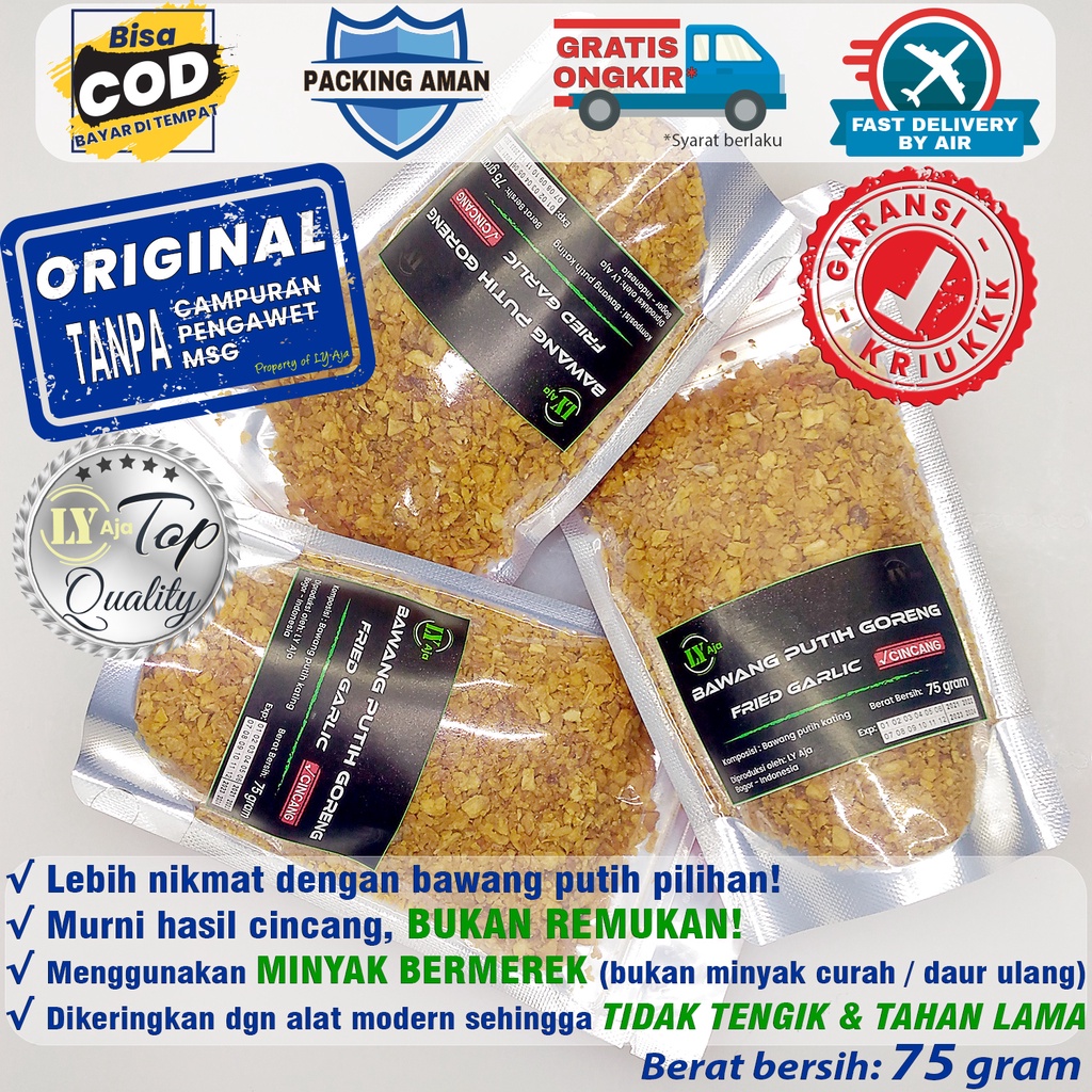 Bawang Putih Kating Goreng Cincang LY Aja 75 Gram Minced Fried Garlic ASLI TANPA TEPUNG 75 Gr