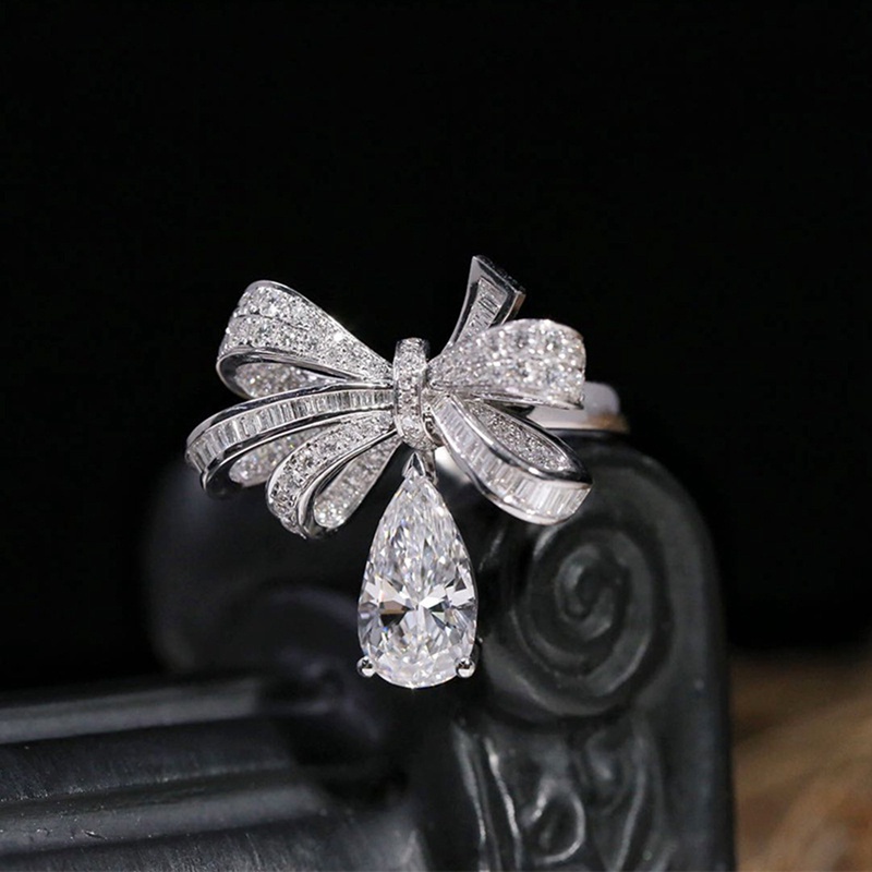 Fancyqube Cincin Wanita Bahan Sterling Silver 925 100% Hias Berlian Bentuk Tetesan Air Untuk Pesta Pernikahan