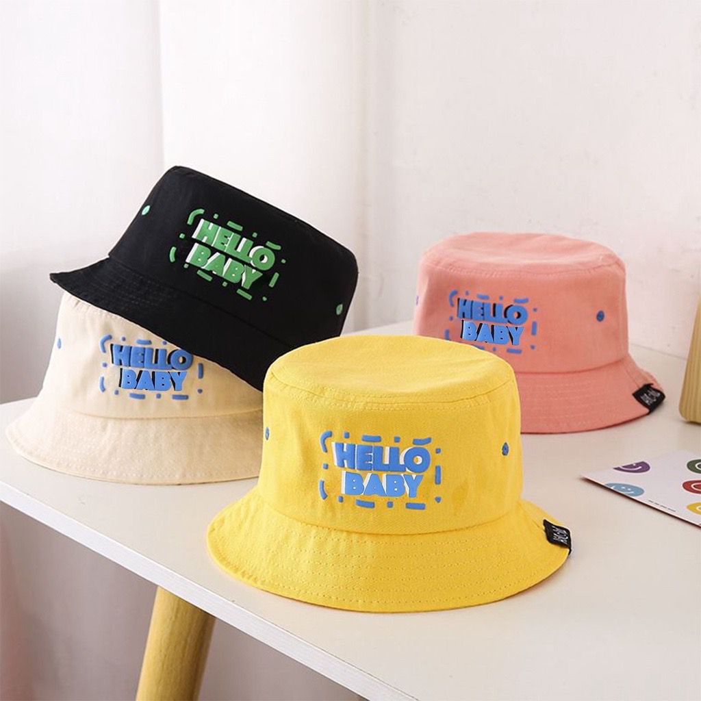 (HZ) TOPI BUCKET FASHION HAT ANAK MOTIF HURUF - TOPI ANAK UNISEX MOTIF HELLO