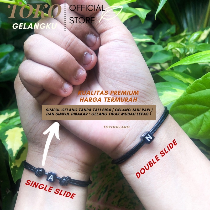 [TERMURAH] (A-Z) GELANG DADU KOTAK HITAM ( BELI 10 FREE 1 GELANG POLOS ) / Gelang Tali Huruf Inisial Pria Wanita / Gelang Couple Sahabat Pacar / Bracelet initial Abjad