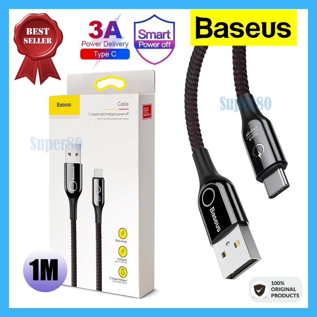 Baseus Auto Power Off Type C Cable Kabel USB Data Charger Automatic Disconnect Fast Charging PD