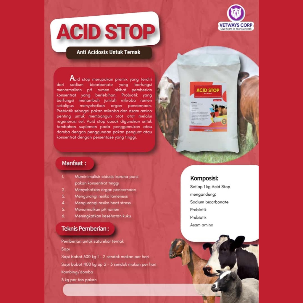 ACID STOP 1 kg Original | Premix Anti Asidosis Pincang Kembung Diare Ternak Sapi Kambing Domba | Apoternak