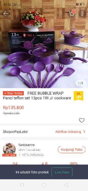 Free Bubble Wrap Panci Teflon Set 13pcs Tri J/ Panci Set Marble 13pcs