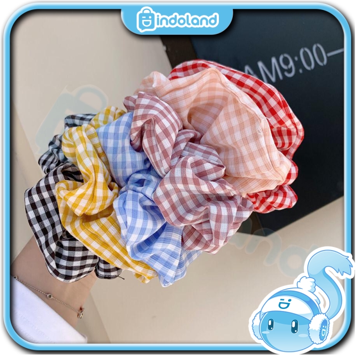 ☀ INDOLAND ☀ R184 Korea Ikat Rambut Kain Karet Wanita Scrunchie Elastis Kisi Tali Aksesoris Rambut