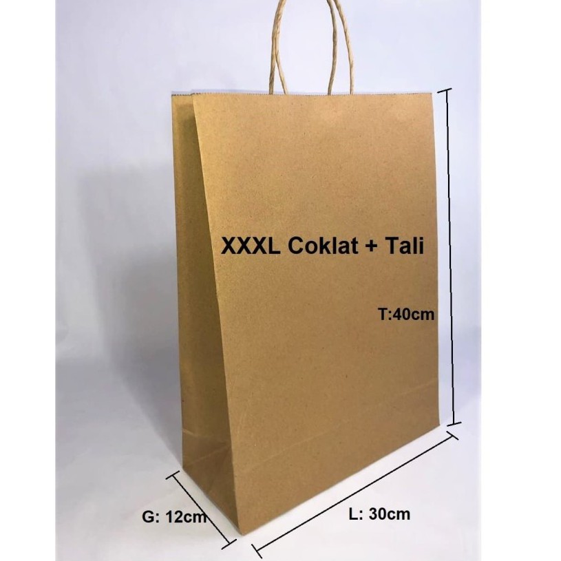 

Paper Bag Coklat Polos Besar XXXL 30x12x40cm Paper Bag Kado Souvenir Packing Hampers Olshop Kue A3