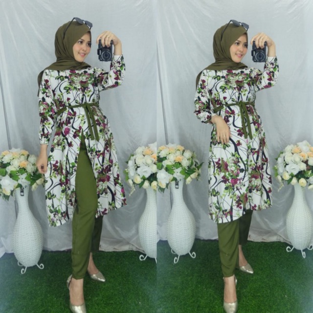 Qamraa_Fashion LAVENDER DAILY SET SETELAN MOTIF FLORAL ONESET