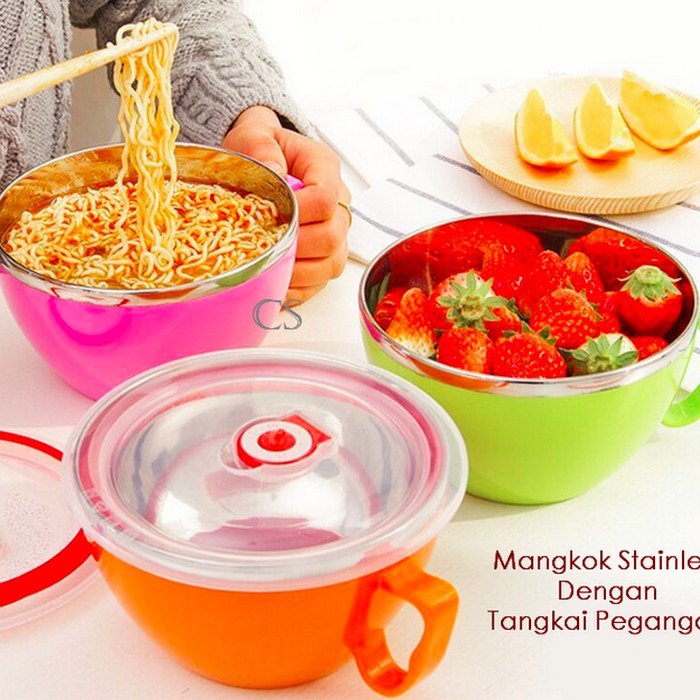 Mangkok Korea Stainless Steel Ada Pegangan plus Tutup  - Fresh Bowl