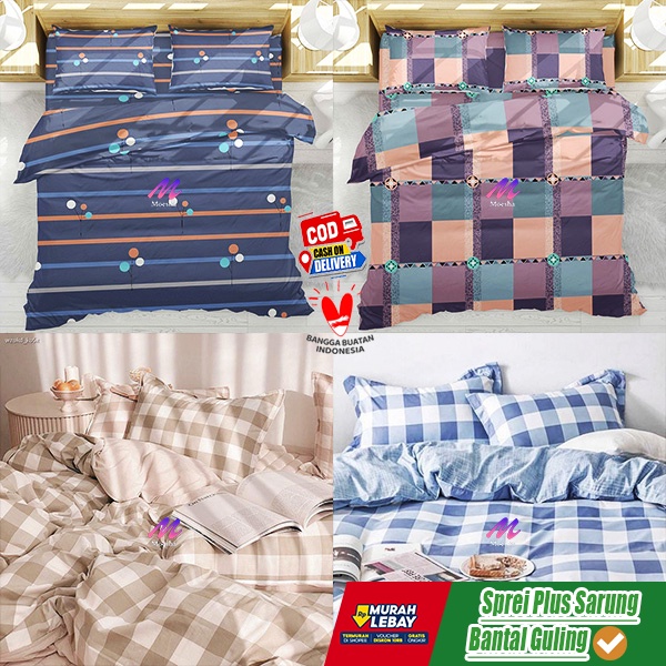 Sprei Estetik 180x200 160x200 120x200 90x200 Motif Kotak Emily Korea Plus Sarung Bantal Dan Guling