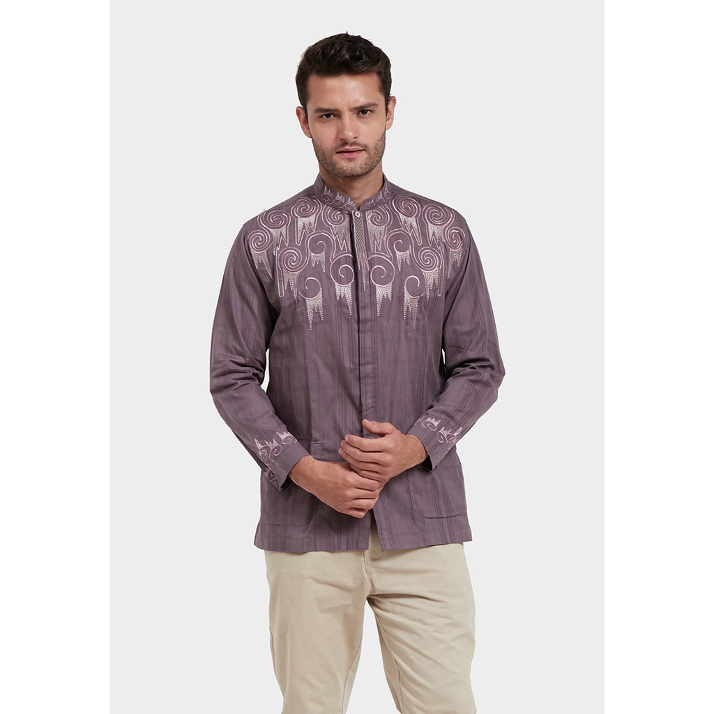AL-AROFI Baju Koko Pria - Bareg Cotton Print Purple