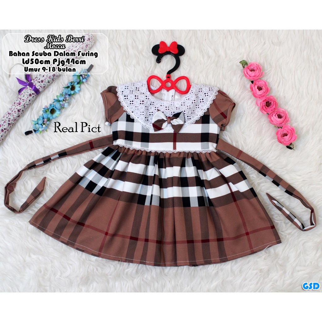 Dress Kids Berri /Baju Anak Perempuan Warna Pastel SCUBA IMPORT GOOD Quality/ Gaun Anak Jalan/ Baju Bayi  9 Bulan - 18 Bulan Murah