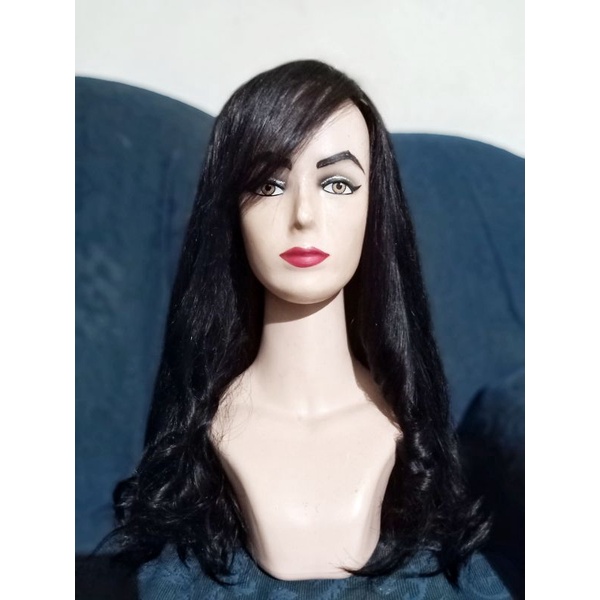 Preloved Half Lace Wig Human Hair 60 cm, Black (Bebas Belahan)
