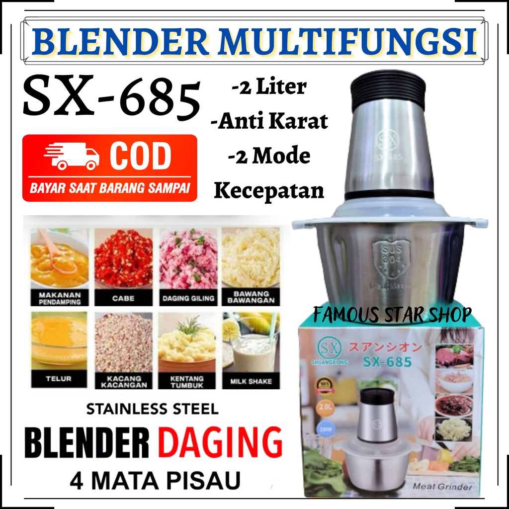 Blender Portable SX-685 Multifungsi | Blender Multifungsi Stainless Steel SX685 | Blender Daging Shuangxiong SX 685 Anti Karat | FMS