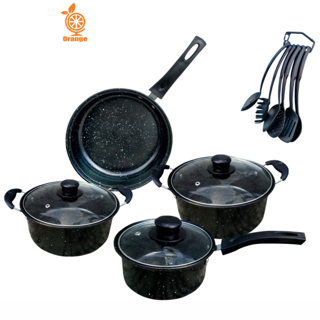 Teflon Panci Set Warna Cookware Set Frypan Saucepan Milkpot Free Spatula 6Pcs TG-2 -Panci Set Worldhome66