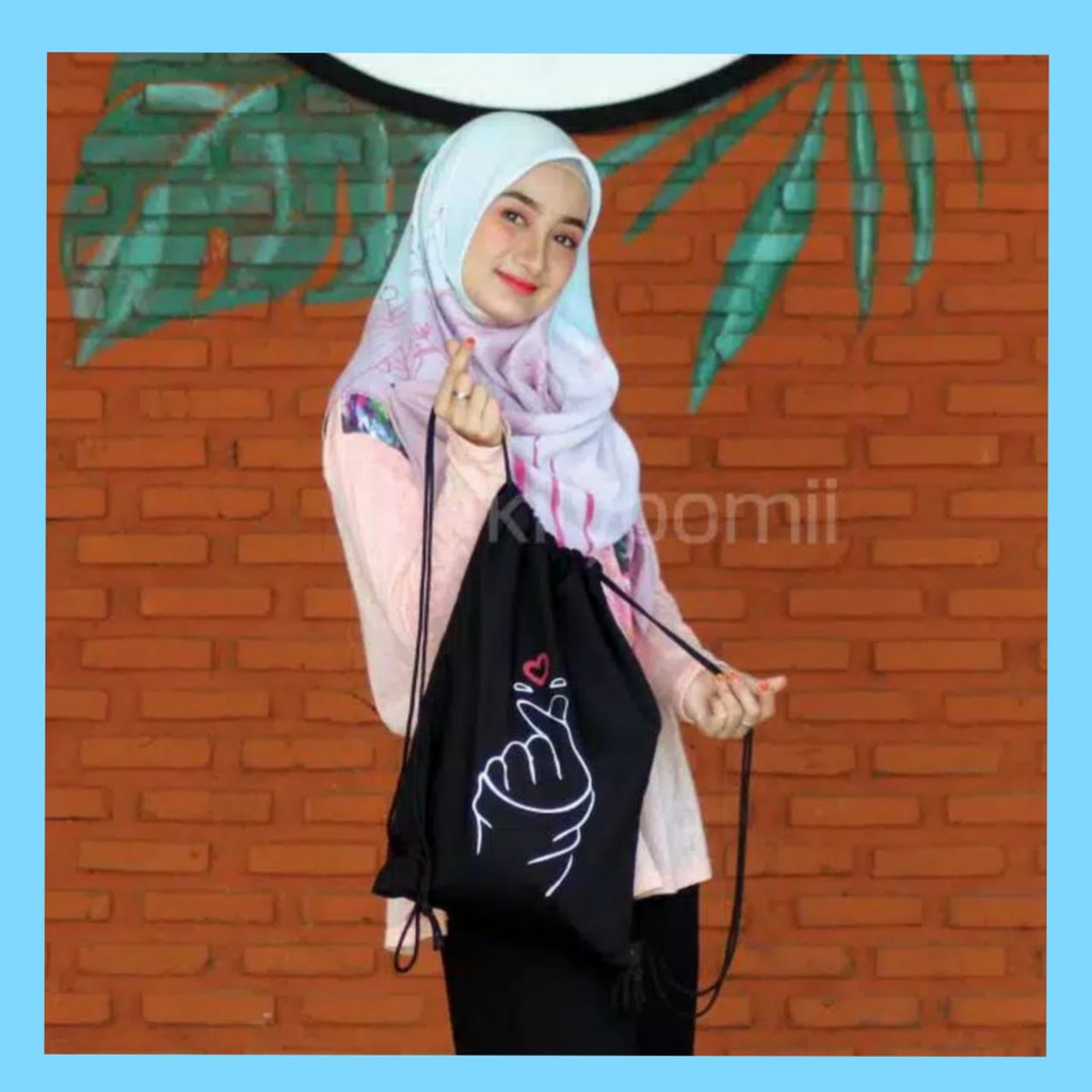 STRINGBAG TAS RANSEL SERUT SABLON | korean style bahan drill TANGAN LOVE  Saranghaeyo