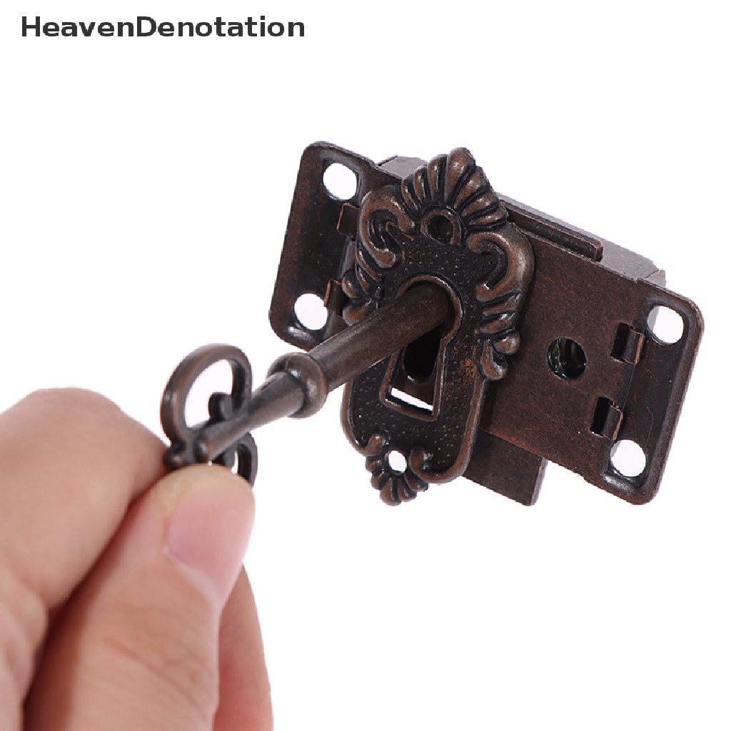 [HeavenDenotation] Antique Copper Door Lock For Furniture Drawer Jewelry Wood Box Cabinet Cupboard