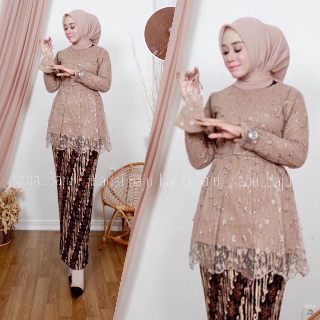 Kadai.baju / Set blouse cantika / Kebaya modern / Kebaya brukat wanita / Kebaya wisuda dan pernikahan Size M L XL XXL;