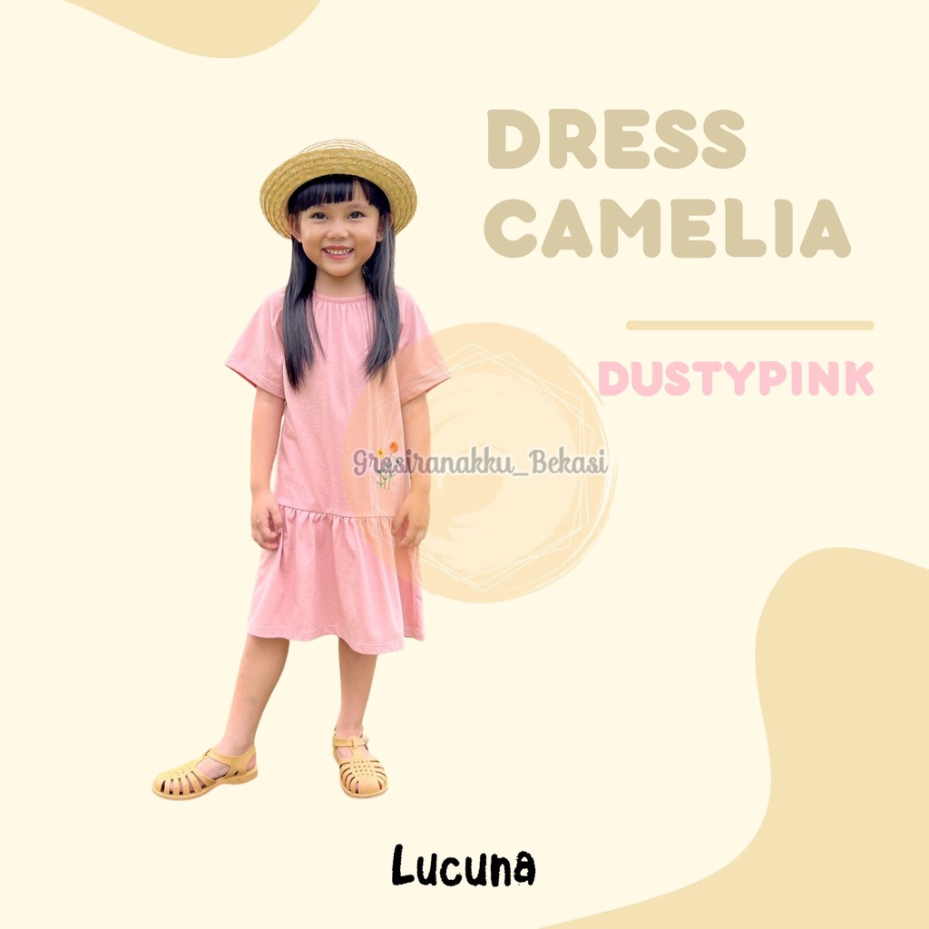 Dress Anak Camelia Lucuna Warna Dusty Pink Size 1-5 THN