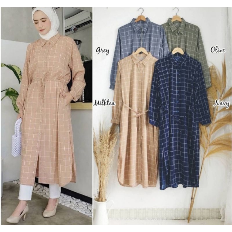Baju dress model kemeja panjang tunik